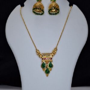 Gold Plated Green and Red stone necklace